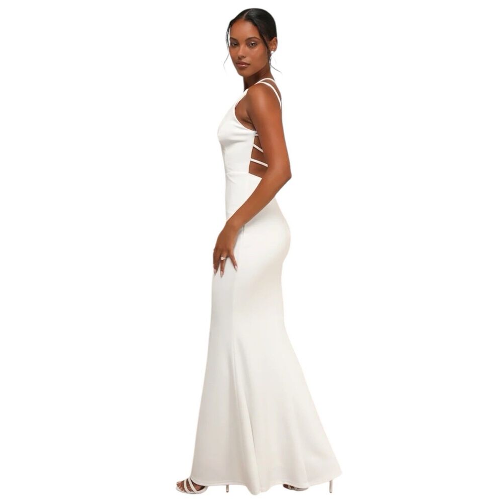 Lulus Maxi Dress Small White Sleeveless Strappy Backless Mermaid All This Allure